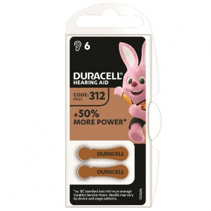 Элемент питания DURACELL ZA312 6BL (для слуховых аппаратов) (6/60/600/54000)